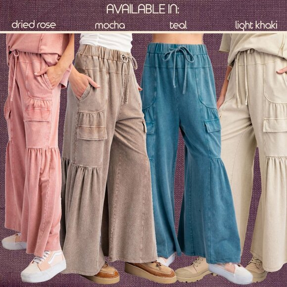 EASEL "Magical Muse" Mineral Washed Soft Terry Knit Wide Leg Loose Fit Jumpsuit - Picture 15 of 15